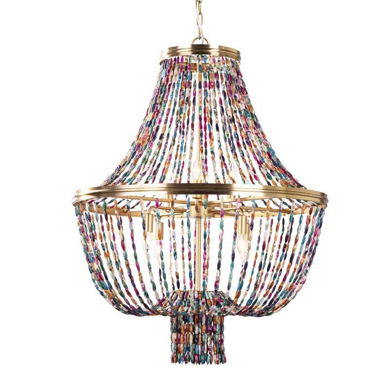 NATURAL AGATE COLORFUL BEADED COUNTRY EMPIRE CHANDELIER 31" 