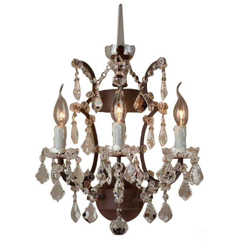 19TH C. Rococo Iron & Crystal Sconce